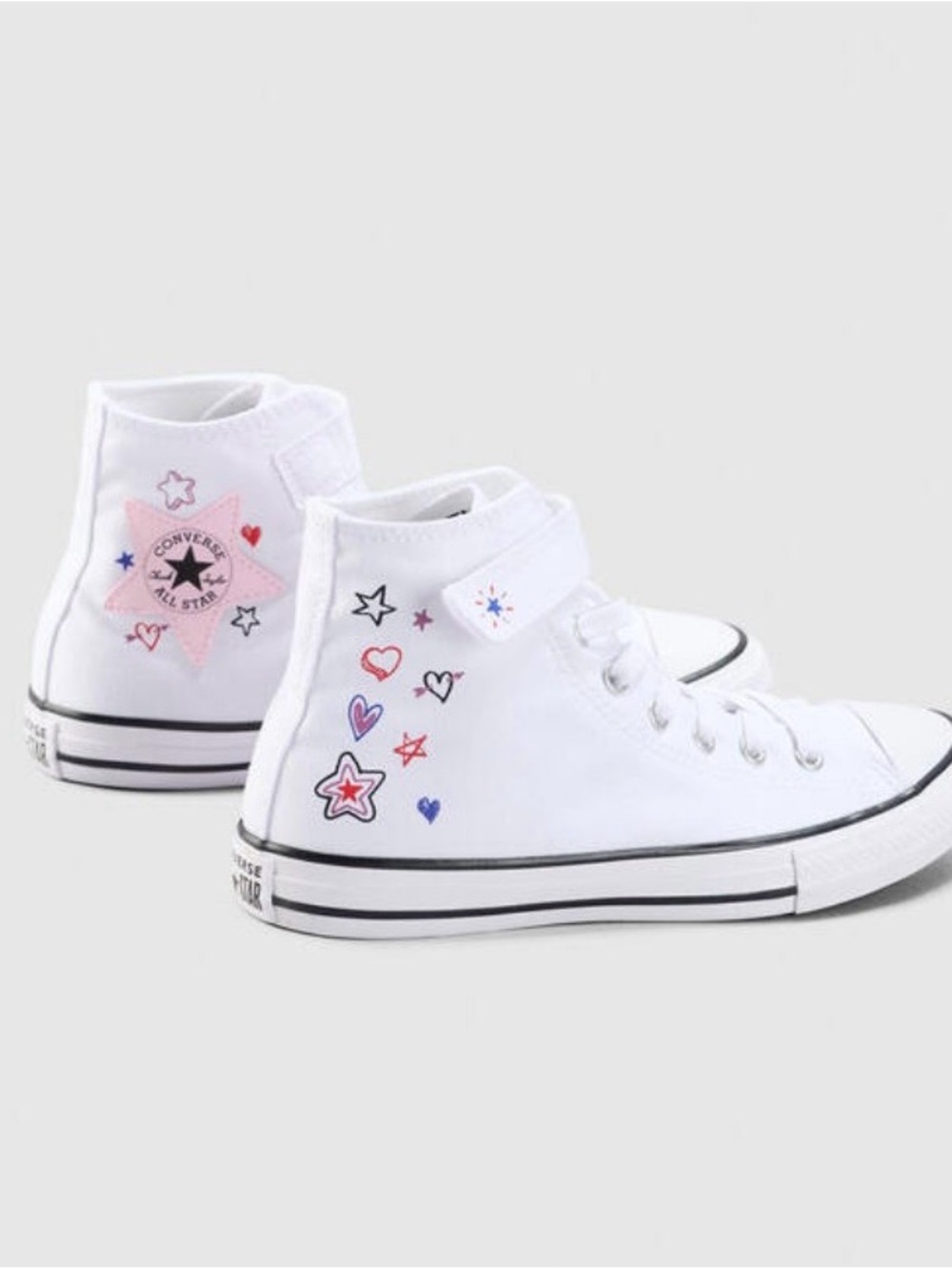 Converse Kids' White High-Top Sneakers with Pink Star & Heart Accents